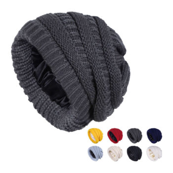 Wholesale Warm Slouchy Winter Hats for Women,Oversized Cable Knit Hat Skull Cap Satin Lined Beanie With Custom Logo