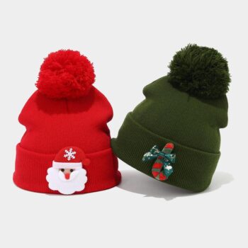 Promotional Unisex Christmas Santa Claus Beanies Hats Wholesale Winter Knitted Pom Pom Beanies Cap for Adults