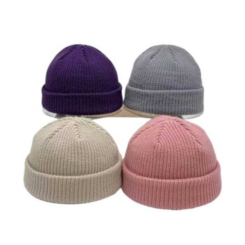 Wholesale Factory Price Unisex Short Cuff Knit Hat Trawler Docker Skull Cap Roll-Up Edge Skullcap Winter Hat Fisherman Beanies