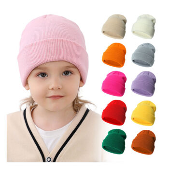 Custom Logo Embroidery Kids Beanie Hat Solid Color Baby Beanie Winter Thick Multiple Colors Acrylic Knitted Beanie Hats
