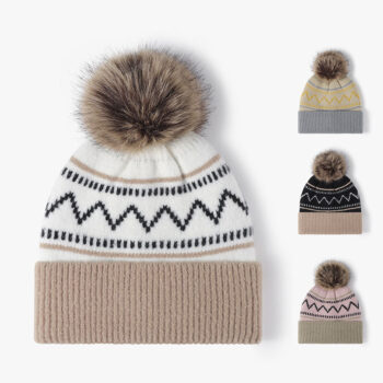 Wholesale Fashion Winter Warm Thicken Cashmere Wool Knitted Hats Cap Bohemian Style Knit Pom Pom Beanies Bobble Hat With Pom
