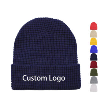 Wholesale Unisex Soft Ribbed Knit Beanies Hat Cap Waffle Cuffed Beanie Classic Knit Winter Hat with Custom Logo